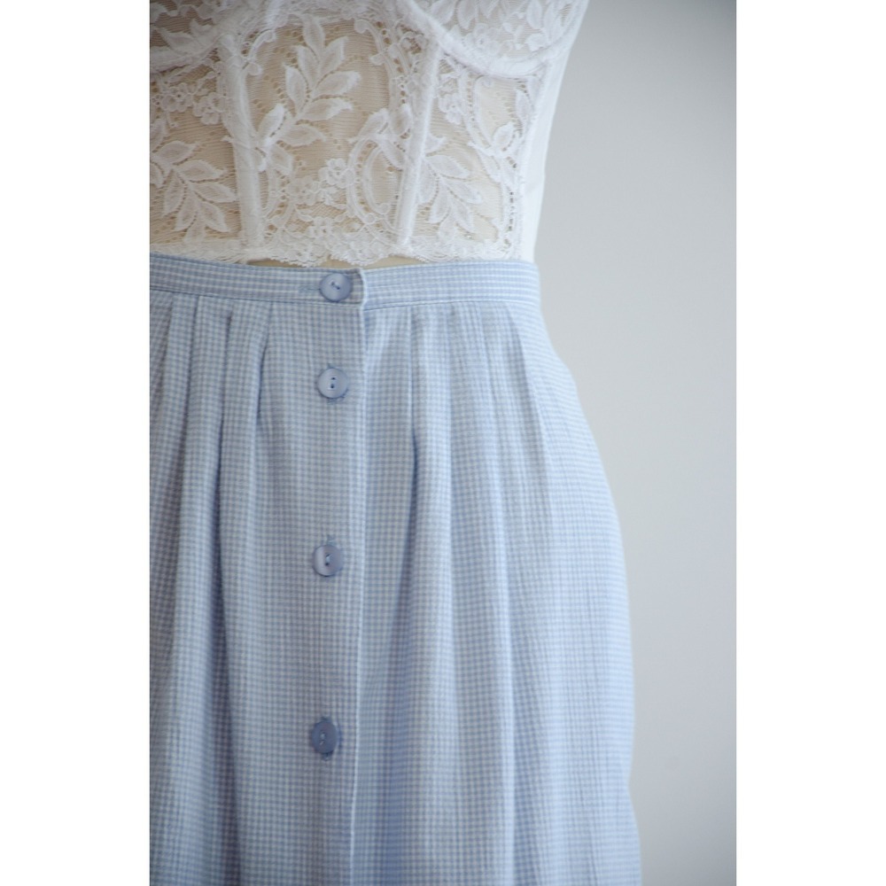 blue midi skirt 80s 90s plus size vintage pastel blue white gingham plaid skirt - Picture 4 of 5